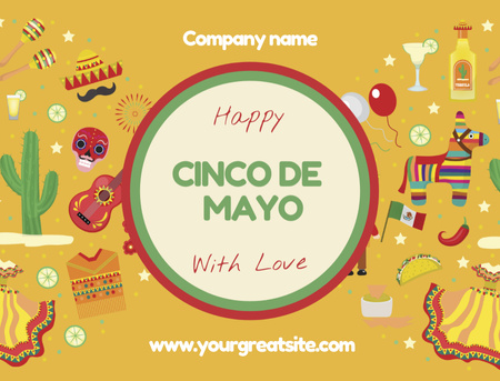 Cinco de Mayo Greeting with Festival Attributes Postcard 4.2x5.5in Design Template