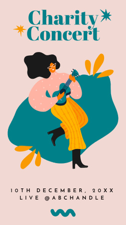 Plantilla de diseño de Anuncio de concierto benéfico con mujer tocando la guitarra Instagram Story 