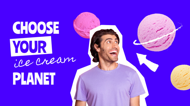 Funny Man and Colorful Ice Cream Balls Youtube Thumbnail Design Template