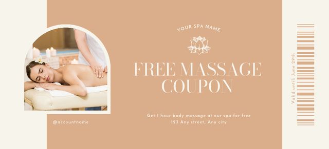Free Body Massage Therapy at Spa Coupon 3.75x8.25in Design Template