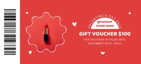 Gift Voucher for Cosmetics for Valentine's Day with Lipstick Coupon 3.75x8.25in Design Template