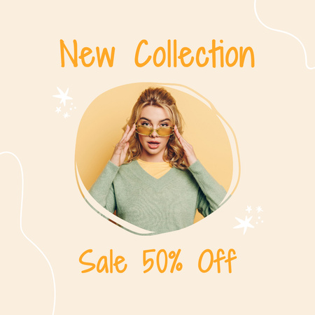 Fashion Ad with Girl in Stylish Sunglasses Instagram Design Template