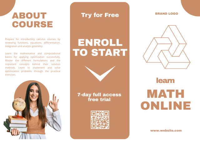Designvorlage Online Learning of Math Beige für Brochure
