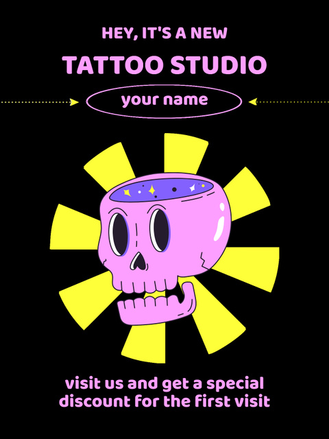 New Tattoo Studio Opening Announcement With Discount Poster US Tasarım Şablonu