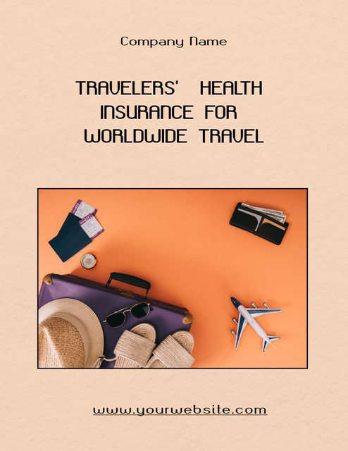 Travel Insurance Offer on Beige Ad Flyer 8.5x11in Tasarım Şablonu