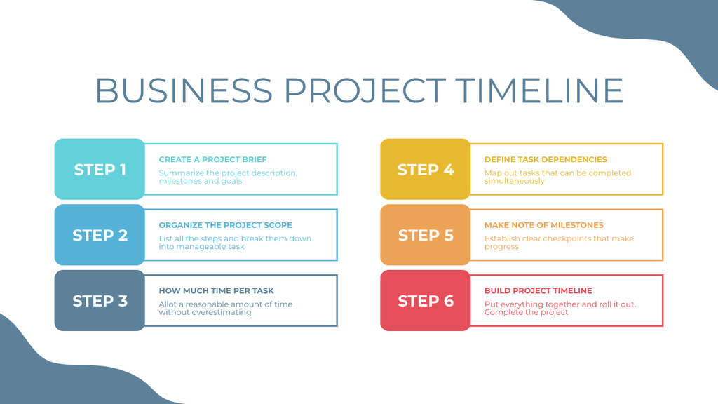 Minimalist Colorful Plan for Business Project Timeline Πρότυπο σχεδίασης
