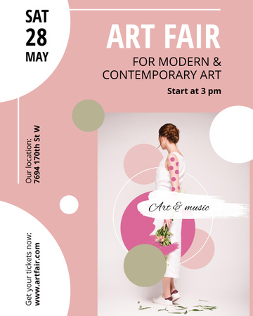 Plantilla de diseño de Precioso anuncio de feria de arte con círculos en rosa el sábado Poster 16x20in 