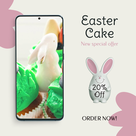 Easter Cake With Sugar Bunny And Discount Animated Post Design Template