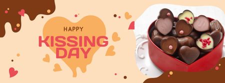 Kissing Day Announcement with Hear-Shaped Candies Facebook cover Design Template