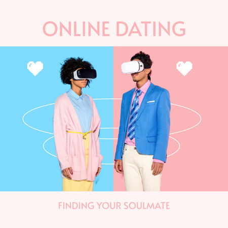 Man And Woman Get Acquainted In Virtual Reality Instagram Design Template
