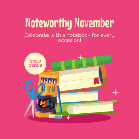 Illustration of Stationery and Notebooks Animated Post Design Template