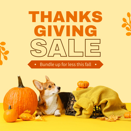 Thanksgiving Day Sale Announcement With Pumpkins And Dog Animated Post Design Template