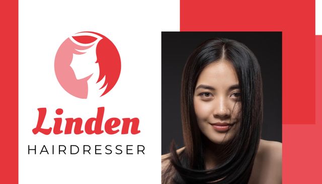 Hairdresser Services Ad with Attractive Woman Business Card USデザインテンプレート