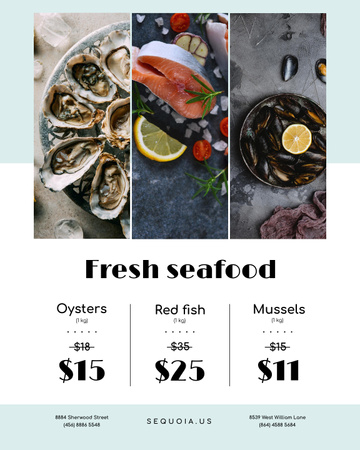 Modèle de visuel Offre de fruits de mer avec saumon frais et mollusques - Poster 16x20in