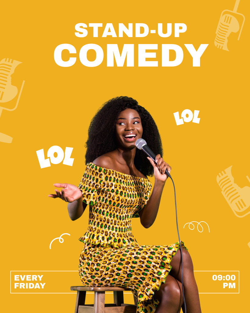 Designvorlage Stand Up Show with Beautiful African American Female Comedian für Instagram Post Vertical