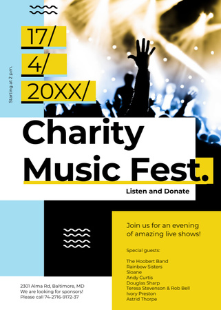 Convite de música de caridade Fest com multidão no concerto Flayer Modelo de Design