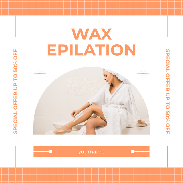 Waxing Discount Offer with Young Attractive Woman in Bathrobe Instagram Design Template