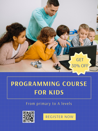 Teacher with Kids on Programming Course Poster US Design Template