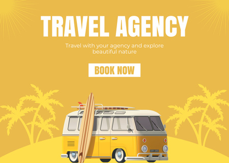 Az utazási iroda szolgáltatási ajánlata sárga színen Card tervezősablon