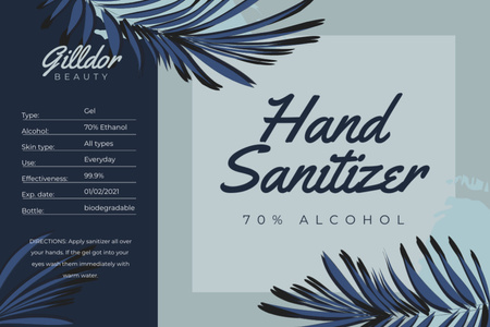 Hand Sanitizer ad on palm leaves Label Šablona návrhu