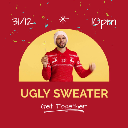 Ugly Sweater Party With Prizes On New Year Animated Post Design Template