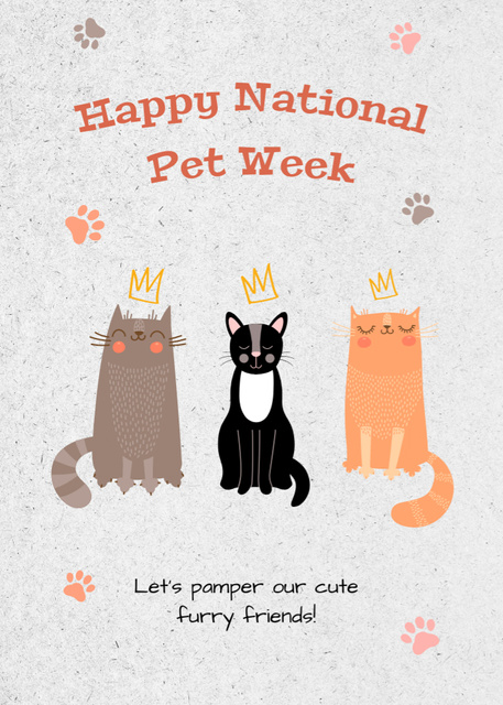 Cute National Pet Week Congrats Illustrated with Cats Postcard 5x7in Vertical Tasarım Şablonu