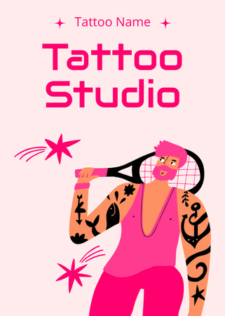 Impressionante serviço de estúdio de tatuagem em rosa Flayer Modelo de Design