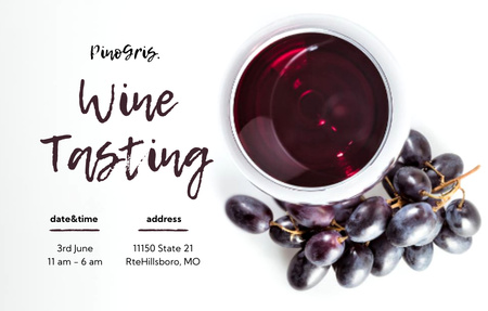 Designvorlage Tasting Announcement With Grape Red Wine für Invitation 4.6x7.2in Horizontal
