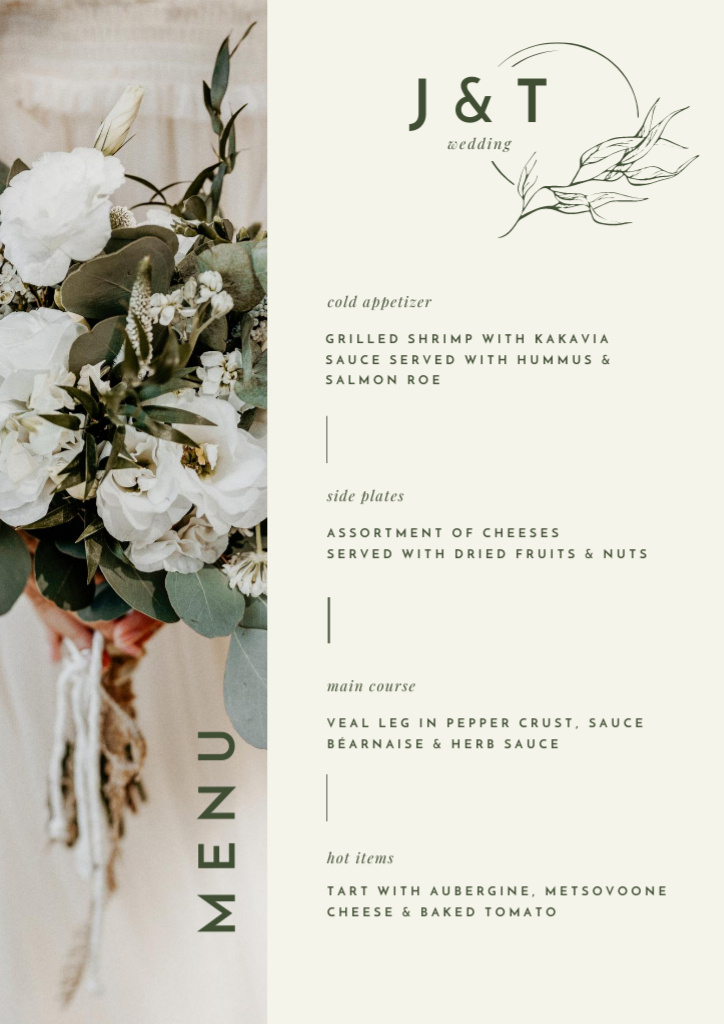 Food Dishes Offer with Tender White Peonies Menu Modelo de Design