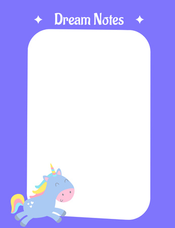 Personal Time Planner with Cute Baby Unicorn Notepad 107x139mm Design Template