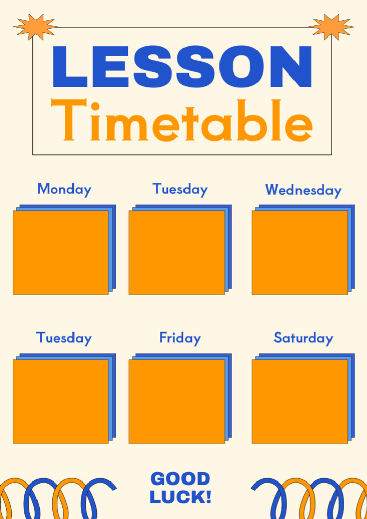 Table with Lessons for Schoolchildren Schedule Planner Tasarım Şablonu