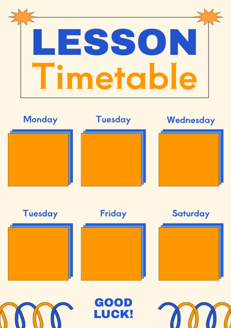 Table with Lessons for Schoolchildren Schedule Planner Design Template