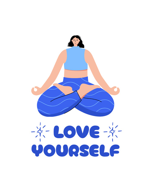 Yoga Classes Ad with Woman Sitting in Lotus Position T-Shirt Design Template