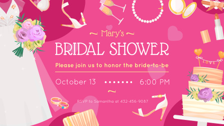 Bridal Shower invitation Wedding attributes in Pink FB event cover Design Template