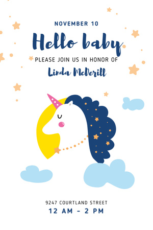 Plantilla de diseño de Baby Shower Con Unicornio Mágico Postcard 4x6in Vertical 