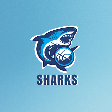Sport Team Emblem with Shark and Ball Logo Design Template