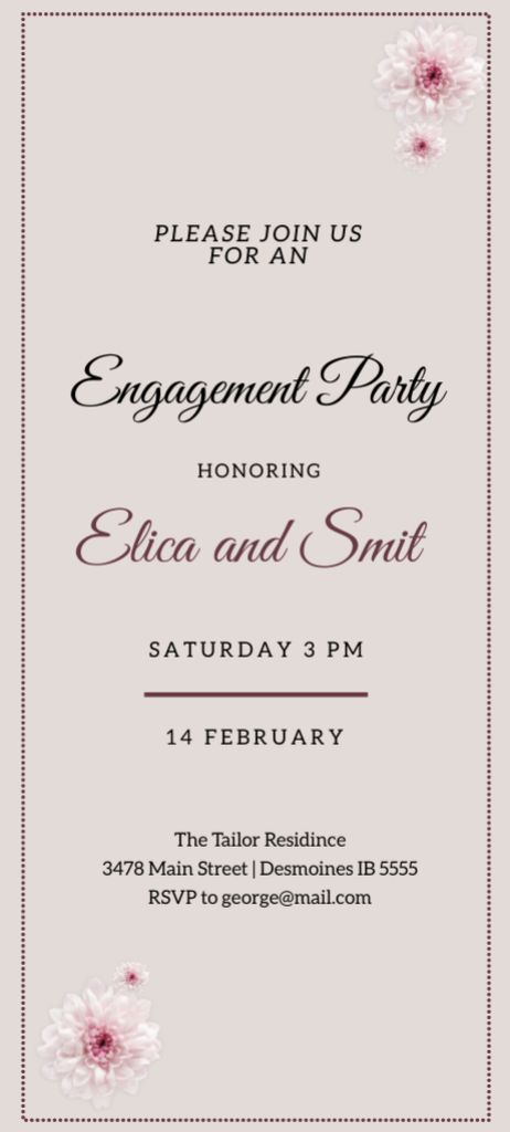 Engagement Party Announcement with Pink Flowers Invitation 9.5x21cm Šablona návrhu