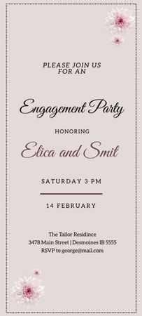 Engagement Party Invitation with Pink Flowers Invitation 9.5x21cm Design Template