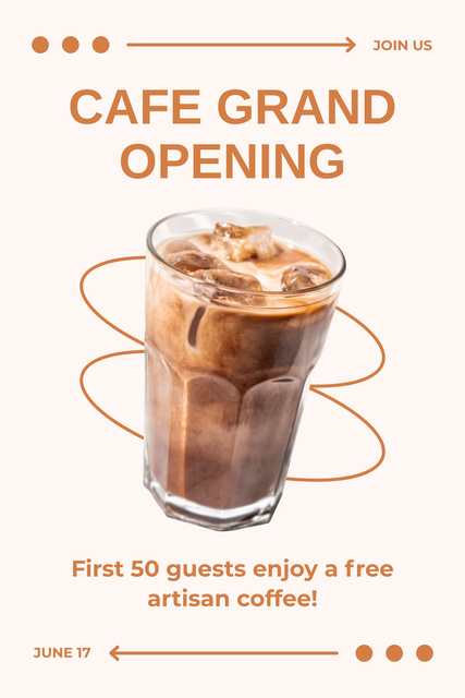 Plantilla de diseño de Grand Opening Ad of Cafe with Ice Latte Pinterest 