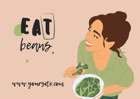 Platilla de diseño Vegan Lifestyle Concept with Woman eating Healthy Dish Card