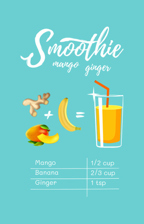 Template di design smoothie allo zenzero al mango in vetro Recipe Card