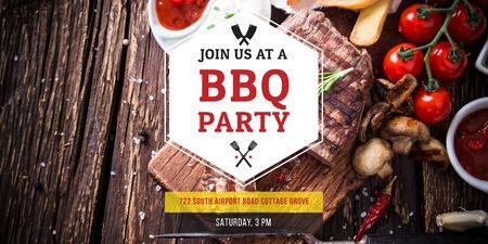 BBQ Party Announcement With Grilled Mushrooms And Tomatoes Twitter tervezősablon