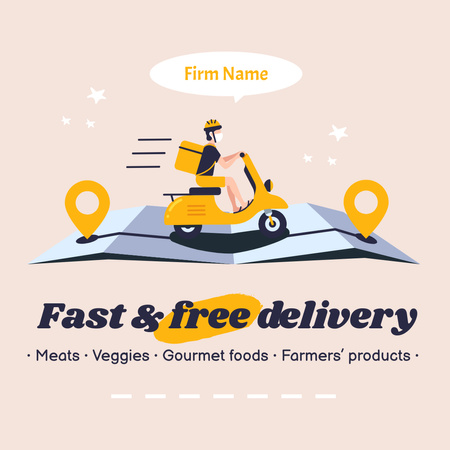 Fast and Free Delivery Services For Various Food Instagram AD Design Template