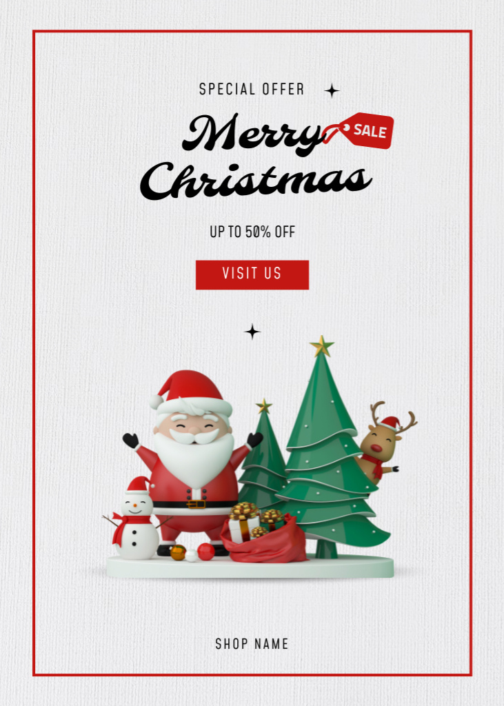 Christmas Discount For Presents Under Tree Postcard 5x7in Vertical Design Template