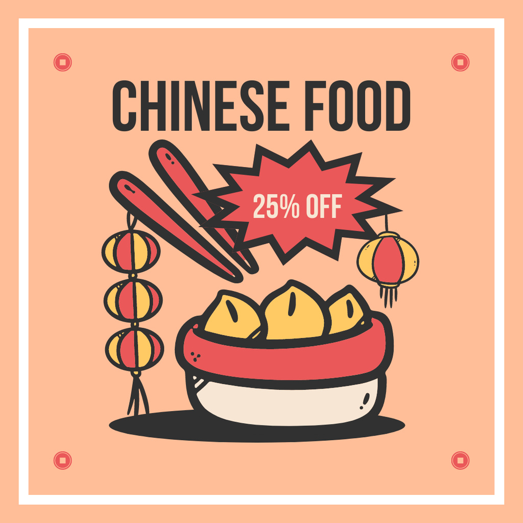 Ontwerpsjabloon van Instagram van Discount Announcement with Chinese Food Illustration