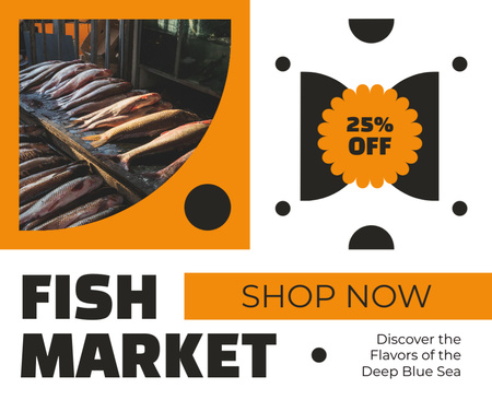 Fish Market Promo of Discount Facebook Design Template