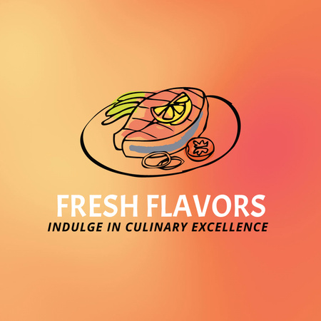 Plantilla de diseño de Promoción de restaurante y plato de pescado cocido con eslogan Animated Logo 