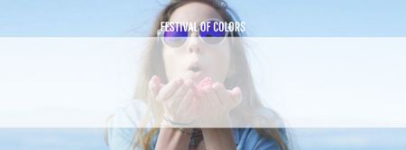 Indian Holi Festival Celebration Girl Blowing Paint Facebook Video cover Design Template