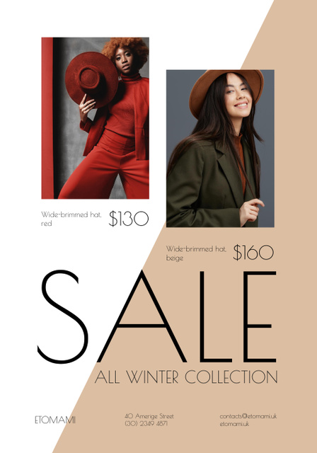 Seasonal Sale Ad with Woman Wearing Stylish Hat Poster 28x40in Design Template