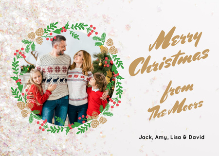 Merry Christmas Greeting Family by Fir Tree Postcard 5x7in Design Template